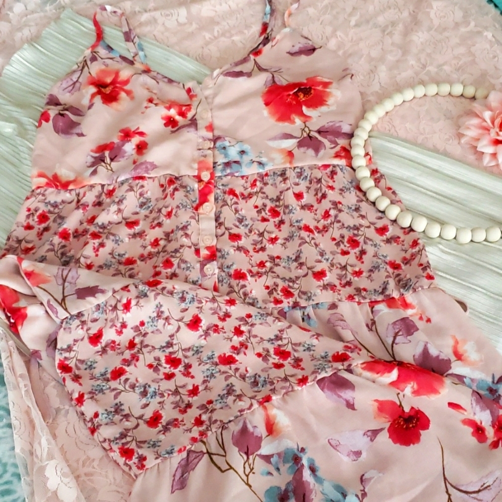 FLORAL MIDI DRESS, SIZE L, Xhilaration